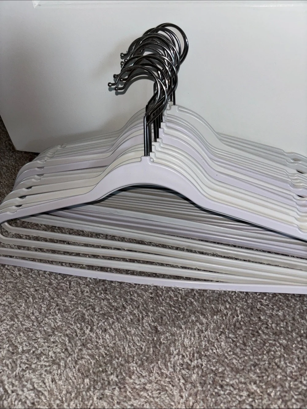 20 White Clothes Hangers with Chrome Hooks